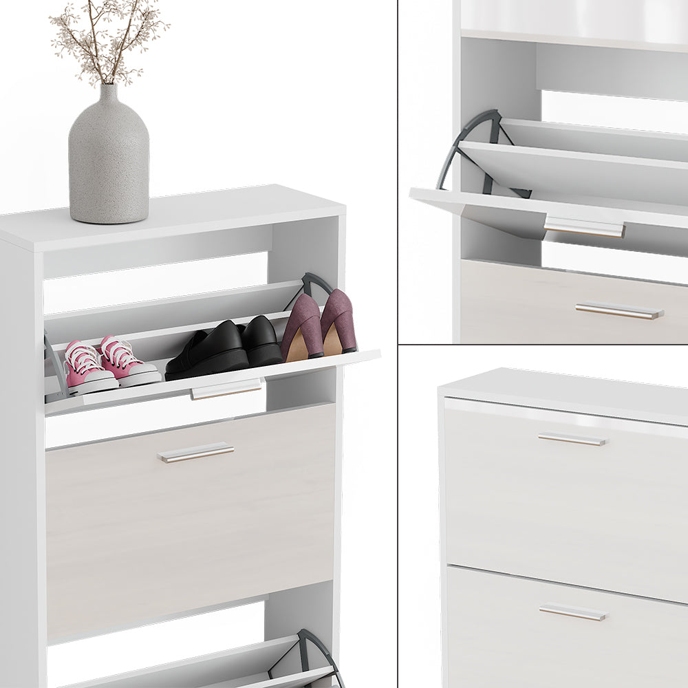 Vicco Scarpiera Bianco/bianco lucido 59 x 137 cm con 4 scomparti