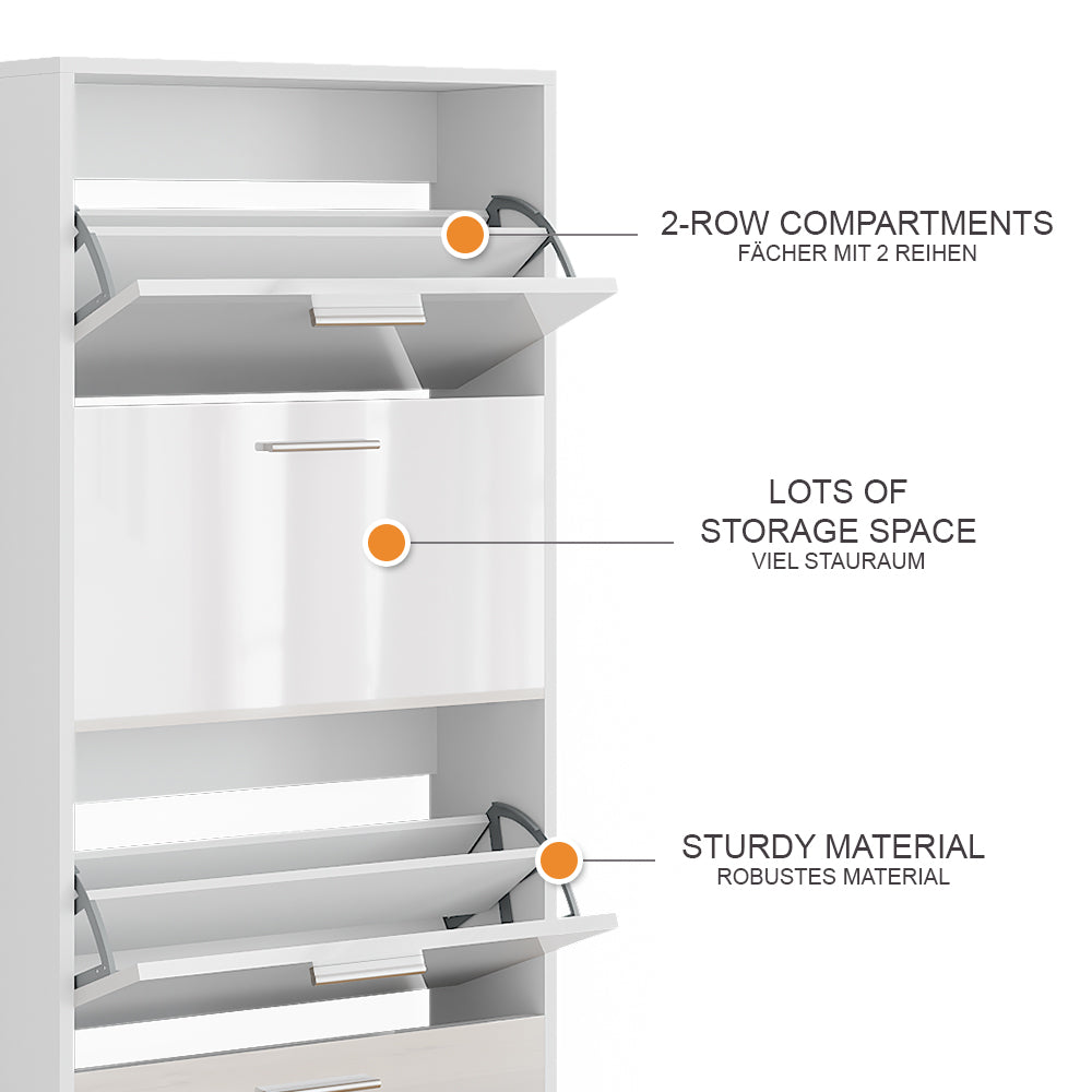 Vicco Scarpiera Bianco/bianco lucido 59 x 137 cm con 4 scomparti