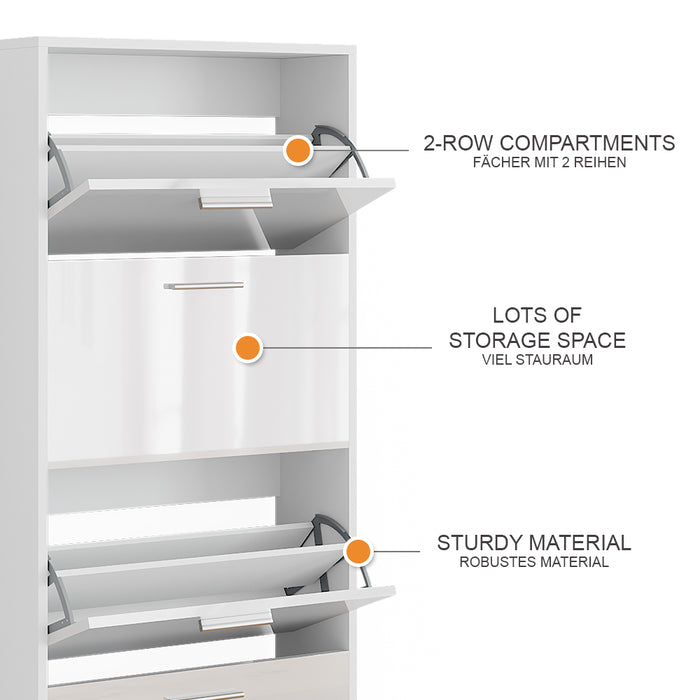 Vicco Scarpiera Bianco/bianco lucido 59 x 137 cm con 4 scomparti