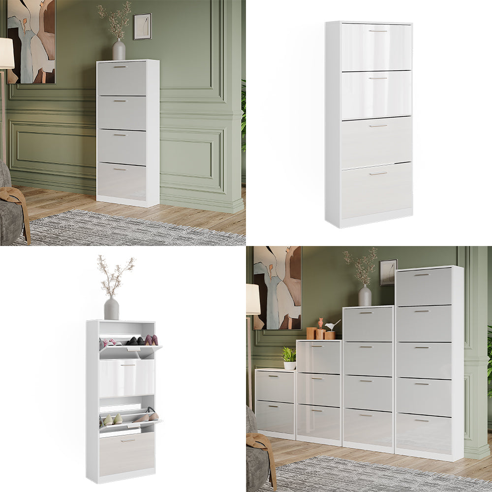Vicco Scarpiera Bianco/bianco lucido 59 x 137 cm con 4 scomparti