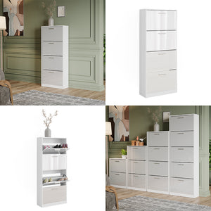 Vicco Scarpiera Bianco/bianco lucido 59 x 137 cm con 4 scomparti