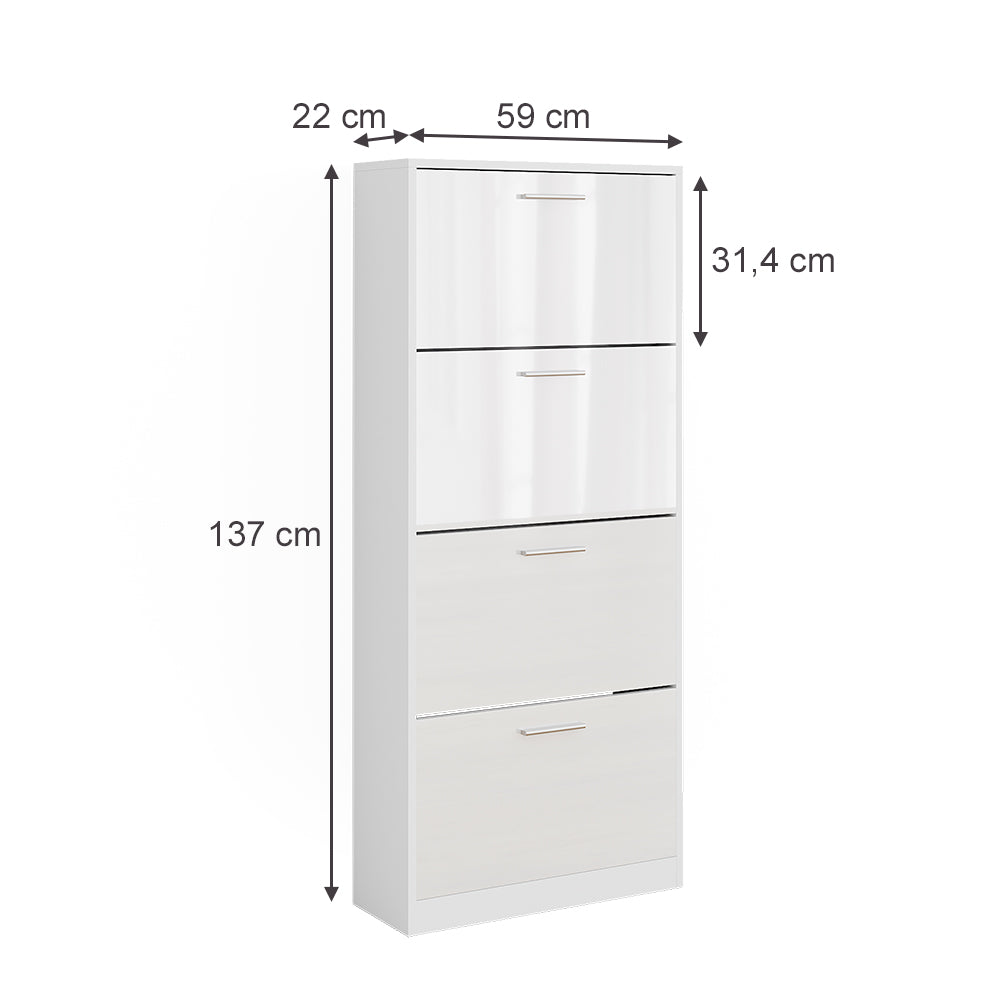 Vicco Scarpiera Bianco/bianco lucido 59 x 137 cm con 4 scomparti