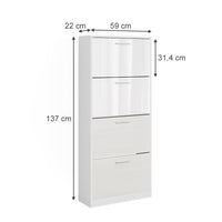 Vicco Scarpiera Bianco/bianco lucido 59 x 137 cm con 4 scomparti
