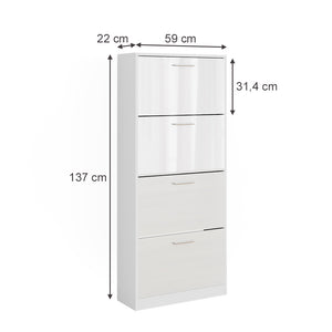 Vicco Scarpiera Bianco/bianco lucido 59 x 137 cm con 4 scomparti
