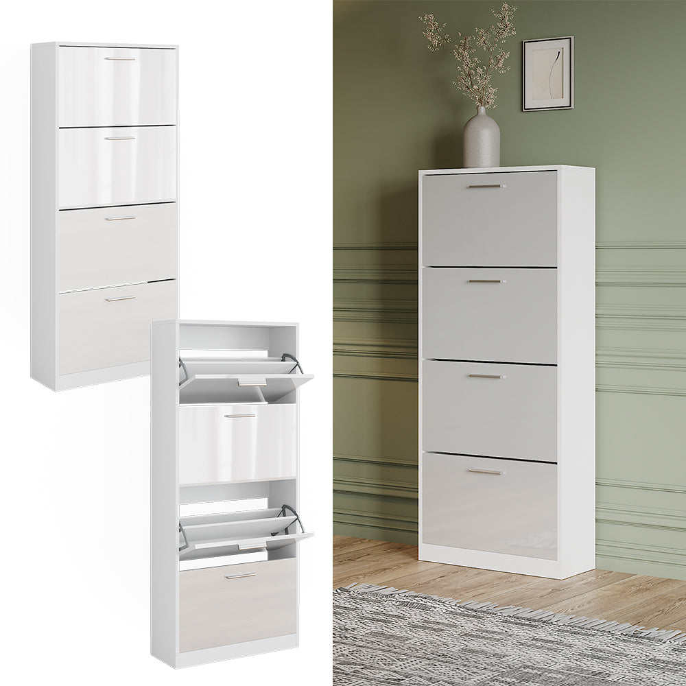 Vicco Scarpiera Bianco/bianco lucido 59 x 137 cm con 4 scomparti