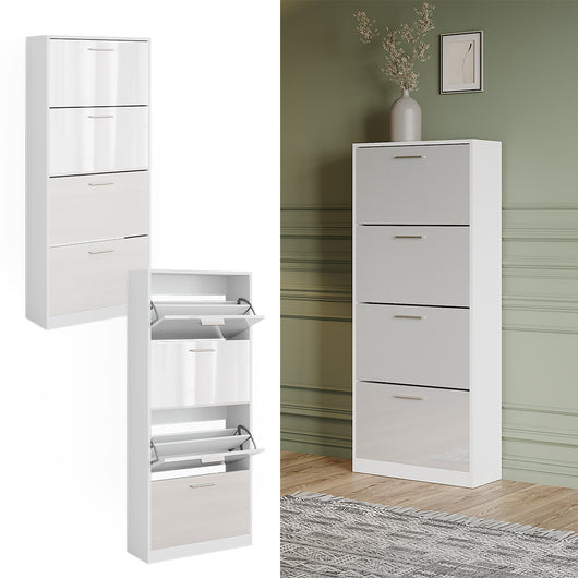 Vicco Scarpiera Bianco/bianco lucido 59 x 137 cm con 4 scomparti