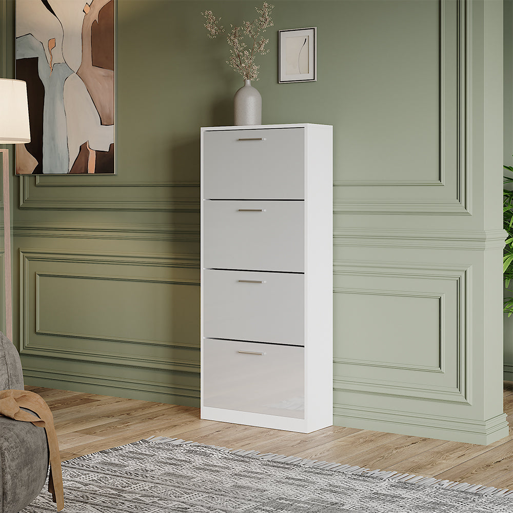 Vicco Scarpiera Bianco/bianco lucido 59 x 137 cm con 4 scomparti