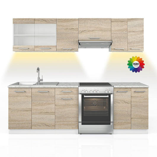 Vicco Mobile da cucina Sonoma 240 cm , PL Marmo con striscia LED