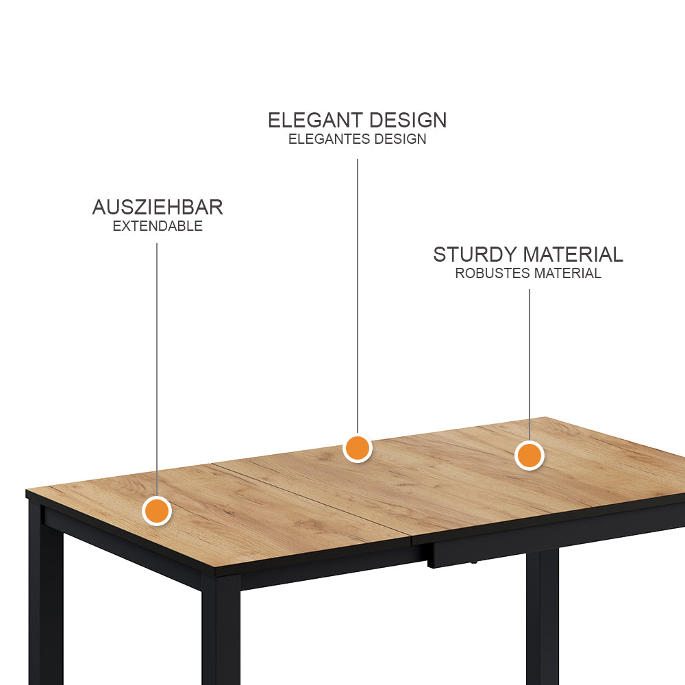 Vicco Tavolo da pranzo Rovere/antracite 120 x 70 cm Estensibile