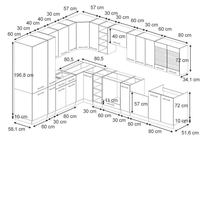 Vicco Cucina angolare completa Blu scuro lucido/rovere dorato 257 x 60 cm , PL Rovere