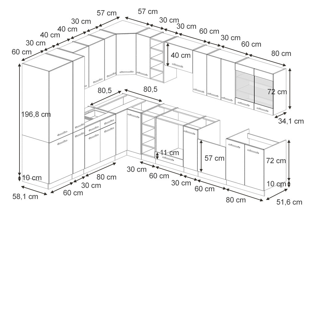 Vicco Cucina angolare completa Blu scuro lucido/rovere dorato 257 x 60 cm , PL Antracite