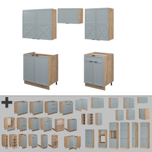 Vicco Cucina componibile Rovere blu-grigio chiaro/oro 200 cm , PL Antracite