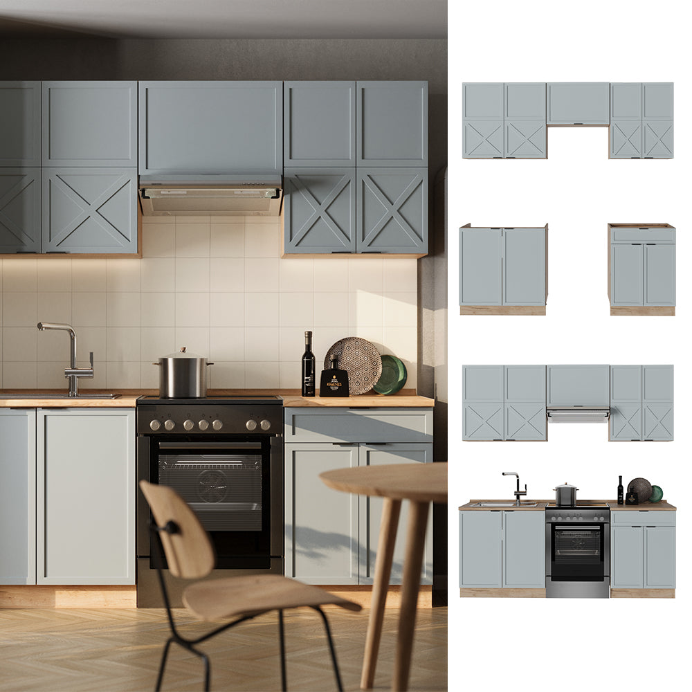 Vicco Cucina componibile Rovere blu-grigio chiaro/oro 200 cm , PL Antracite