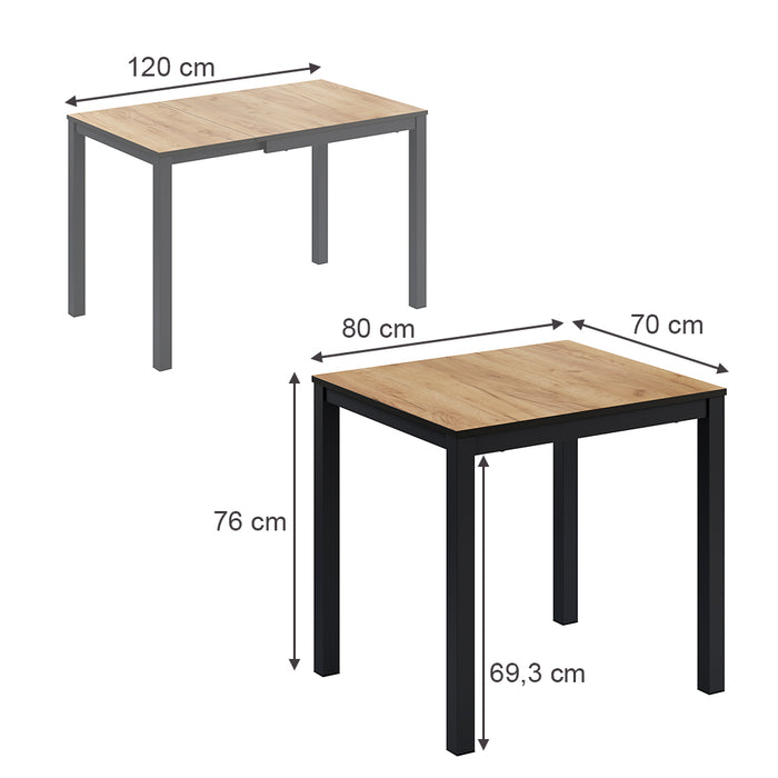 Vicco Tavolo da pranzo Rovere/antracite 120 x 70 cm Estensibile