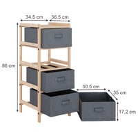 Vicco Mobile da bagno Grigio 34.5 x 86 cm con 4 cassetti in tessuto