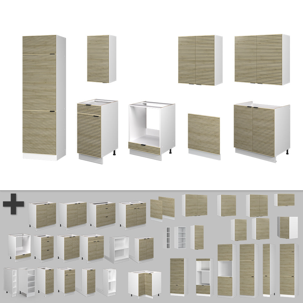 Vicco Cucina componibile Pannello di quercia/bianco 300 cm senza piano di lavoro