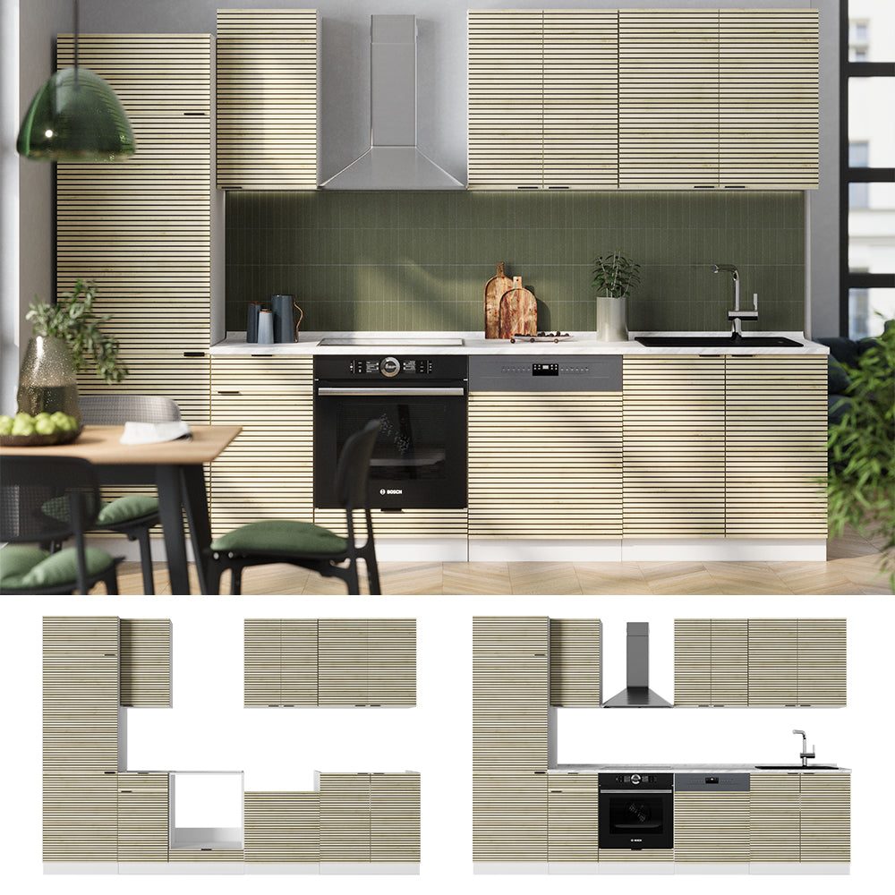 Vicco Cucina componibile Pannello di quercia/bianco 300 cm , PL Rovere