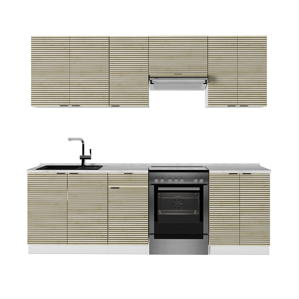 Vicco Cucina componibile Pannello di quercia/bianco 240 cm , PL Marmo