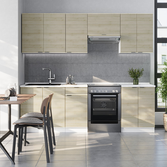 Vicco Cucina componibile Pannello di quercia/bianco 240 cm , PL Marmo