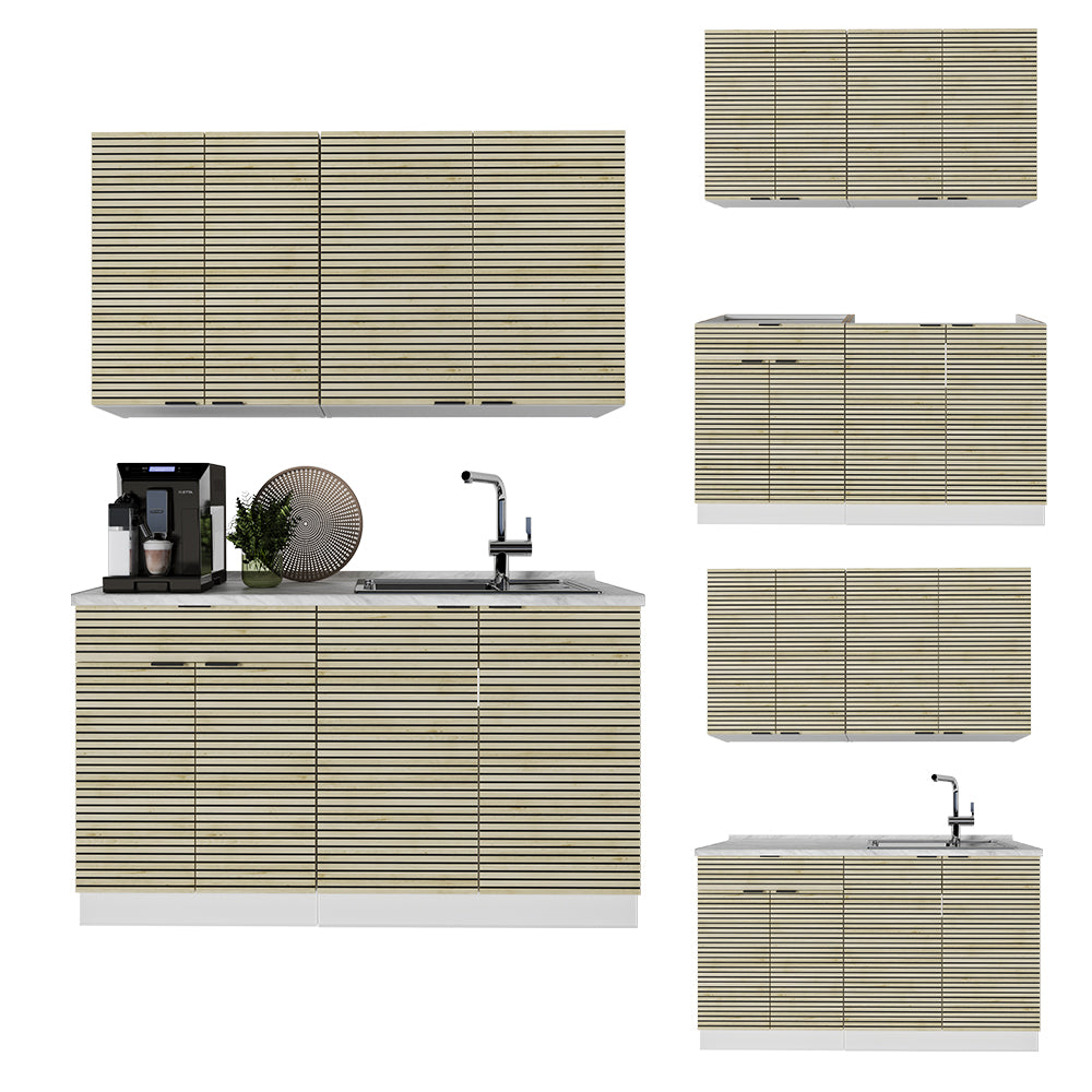 Vicco Cucina completa Pannello di quercia/bianco 140 cm senza piano di lavoro