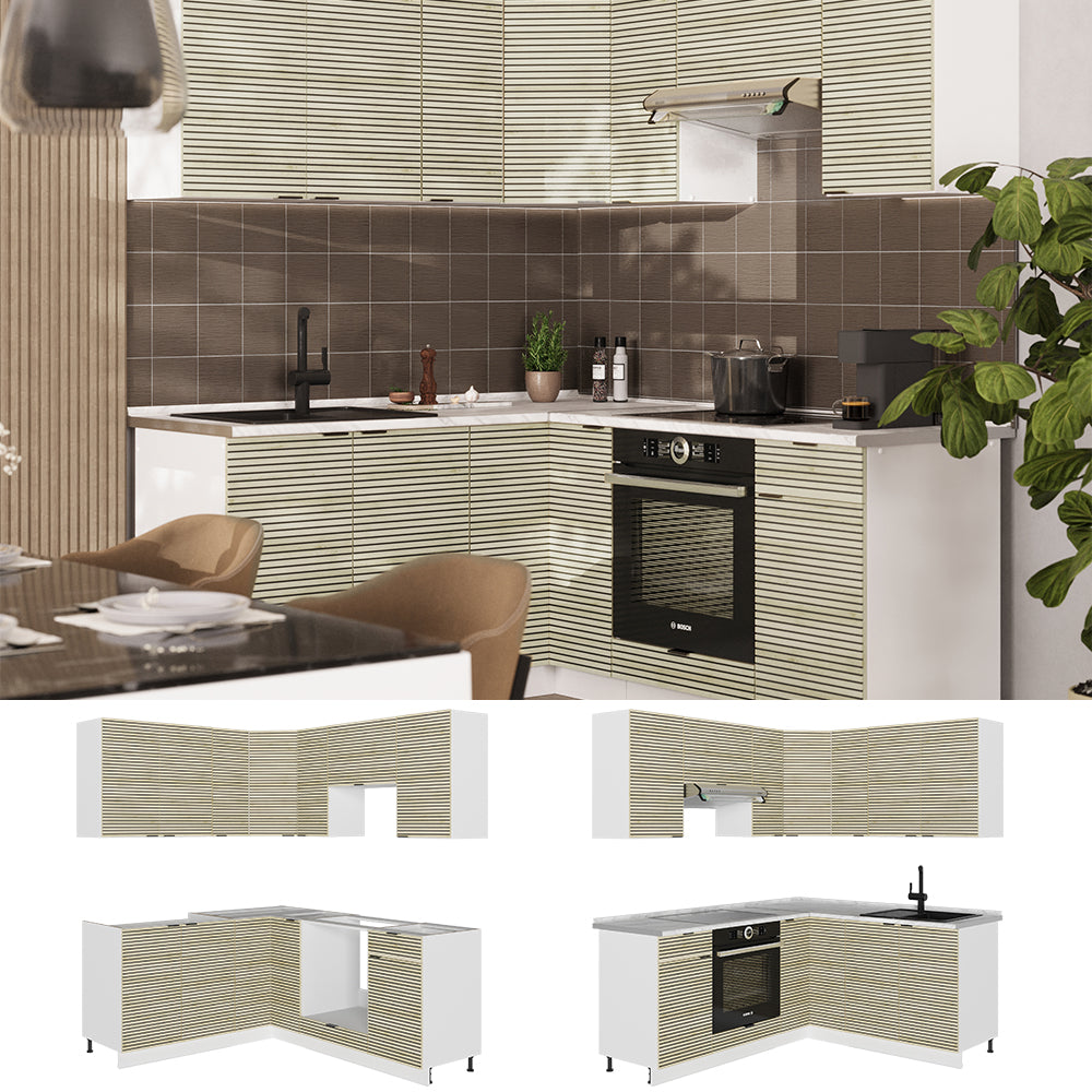 Vicco Cucina angolare completa Pannello di quercia/bianco 160 x 190 cm , PL Marmo