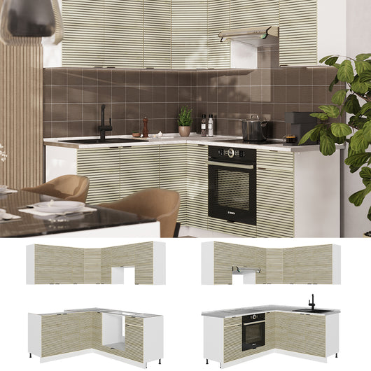 Vicco Cucina angolare completa Pannello di quercia/bianco 160 x 190 cm , PL Rovere