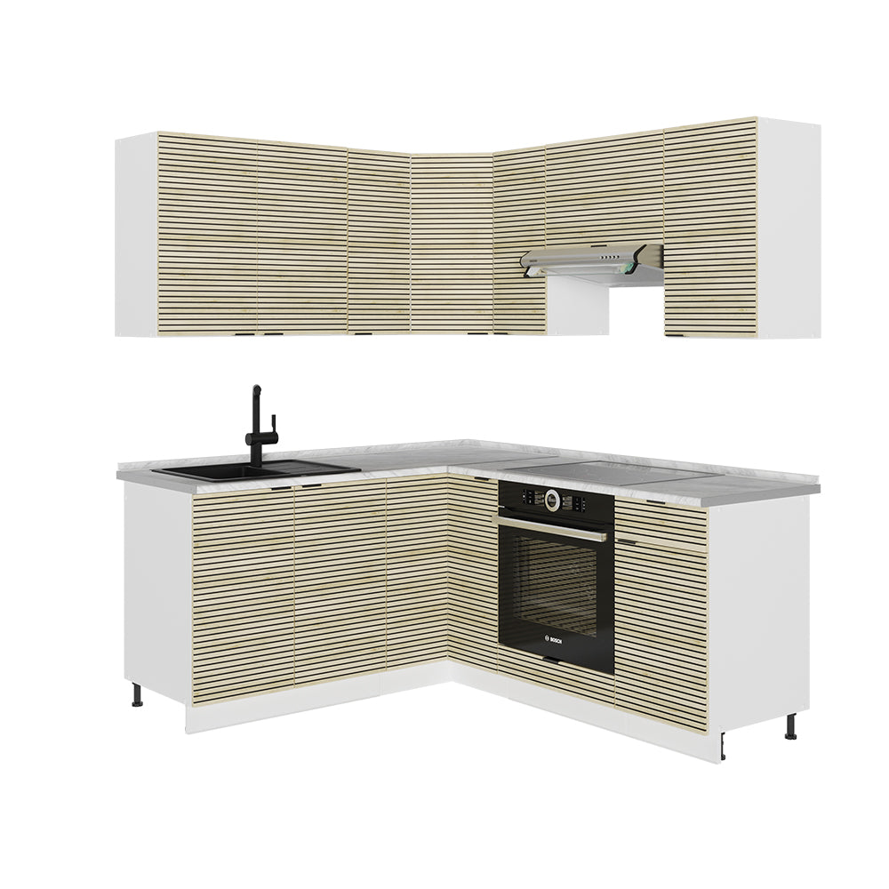 Vicco Cucina angolare completa Pannello di quercia/bianco 160 x 190 cm , PL Marmo