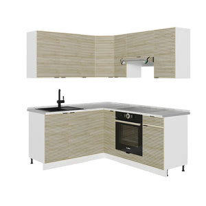 Vicco Cucina angolare completa Pannello di quercia/bianco 160 x 60 cm senza piano di lavoro