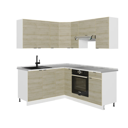 Vicco Cucina angolare completa Pannello di quercia/bianco 160 x 60 cm senza piano di lavoro