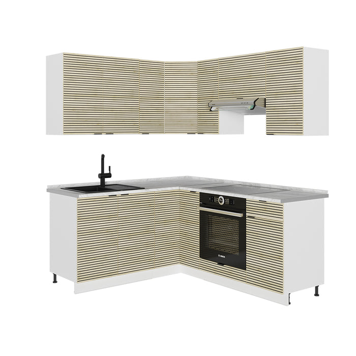 Vicco Cucina angolare completa Pannello di quercia/bianco 160 x 60 cm senza piano di lavoro