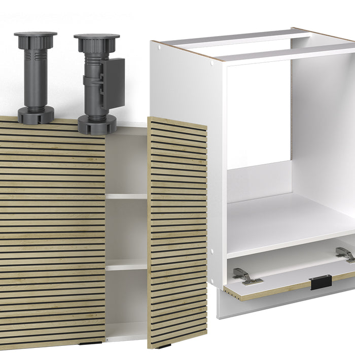 Vicco Cucina angolare completa Pannello di quercia/bianco 160 x 60 cm senza piano di lavoro