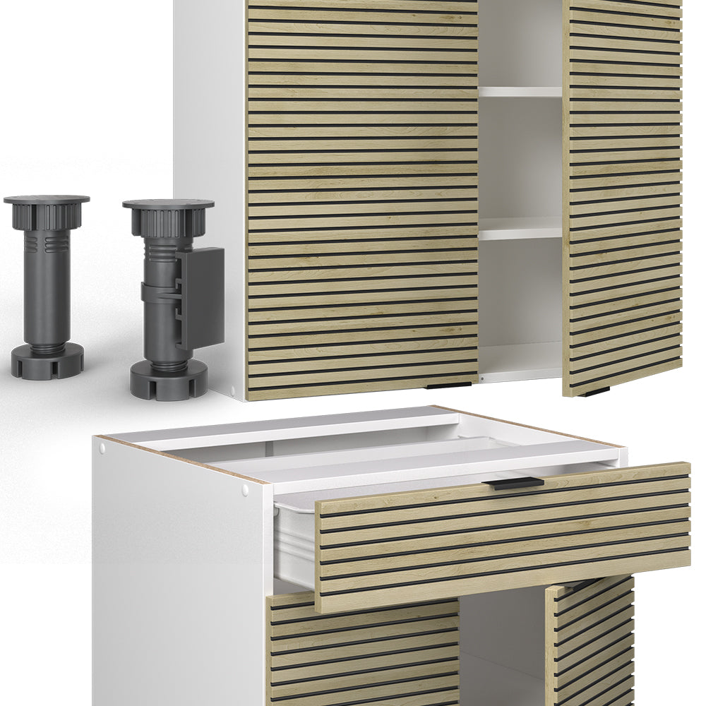 Vicco Cucina completa Pannello di quercia/bianco 140 cm , PL Marmo