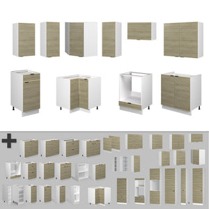 Vicco Cucina angolare completa Pannello di quercia/bianco 160 x 60 cm senza piano di lavoro