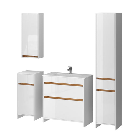 Vicco Set di mobili da bagno Bianco lucido/oro power oak Set di 5