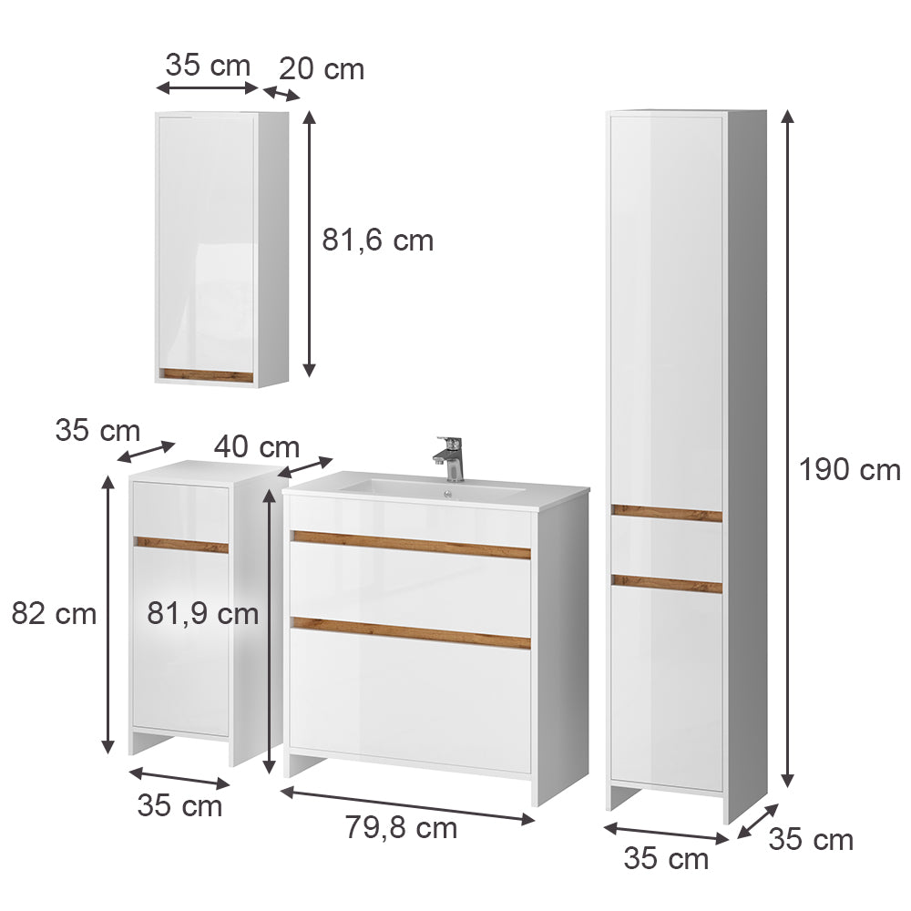 Vicco Set di mobili da bagno Bianco lucido/oro power oak Set di 5