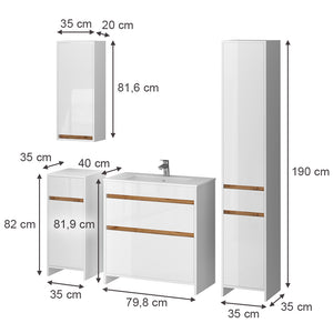 Vicco Set di mobili da bagno Bianco lucido/oro power oak Set di 5