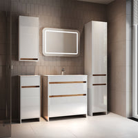 Vicco Set di mobili da bagno Bianco lucido/oro power oak Set di 5