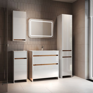 Vicco Set di mobili da bagno Bianco lucido/oro power oak Set di 5