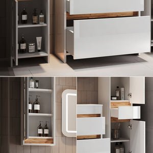 Vicco Set di mobili da bagno Bianco lucido/oro power oak Set di 5