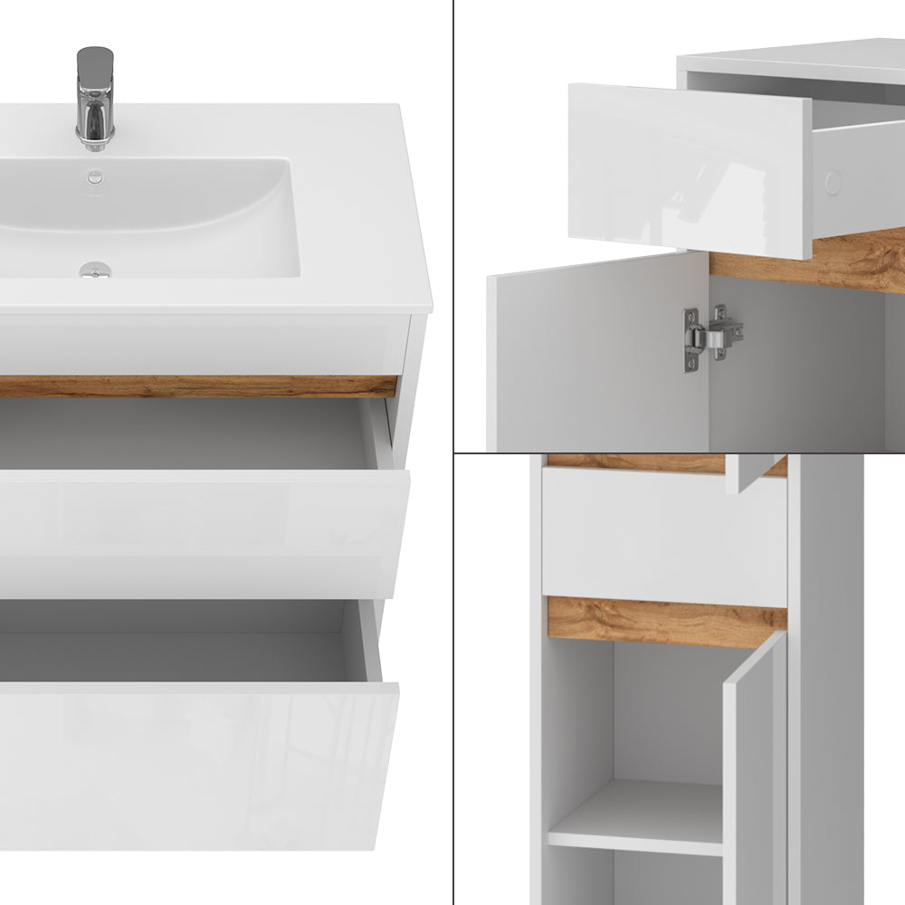Vicco Set di mobili da bagno Bianco lucido/oro power oak Set di 5