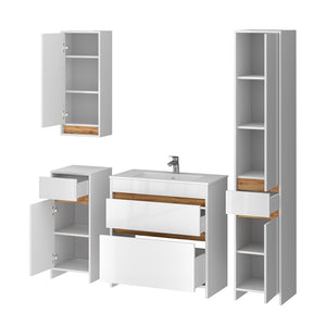 Vicco Set di mobili da bagno Bianco lucido/oro power oak Set di 5