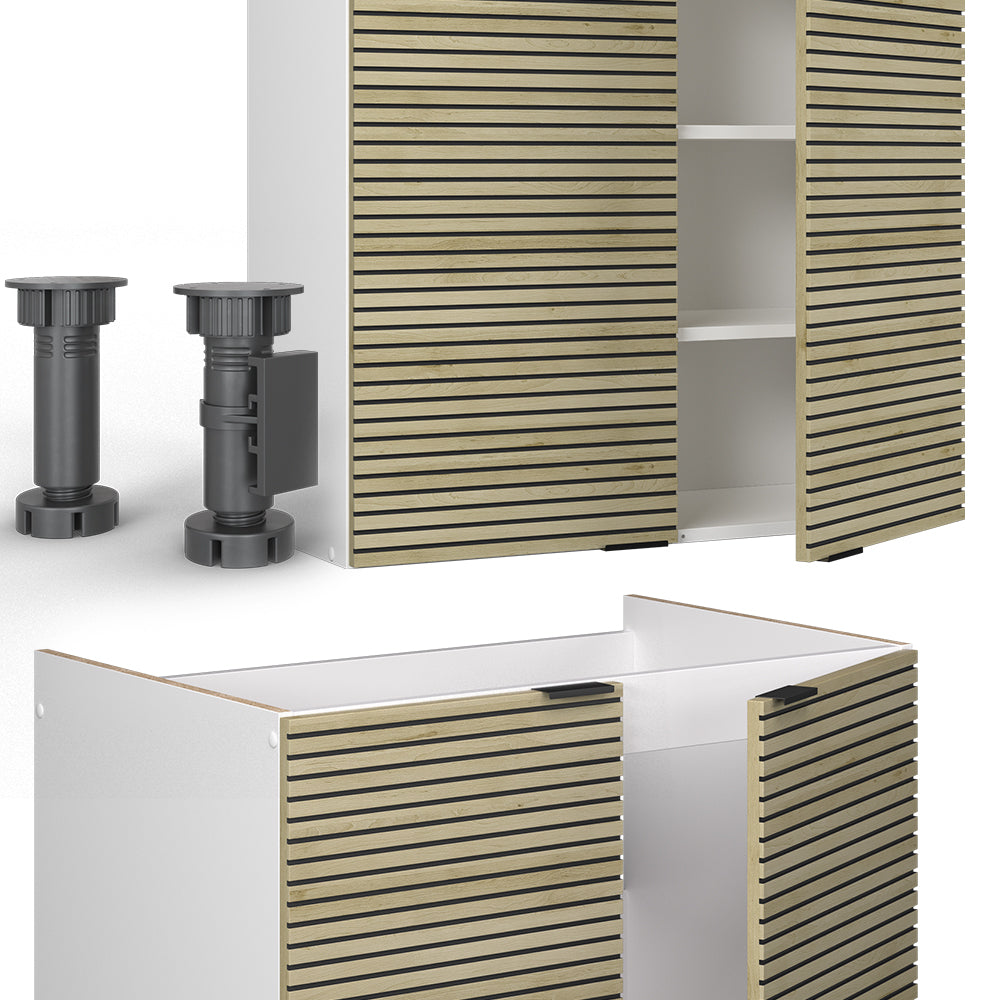 Vicco Cucina componibile Pannello di quercia/bianco 200 cm , PL Marmo