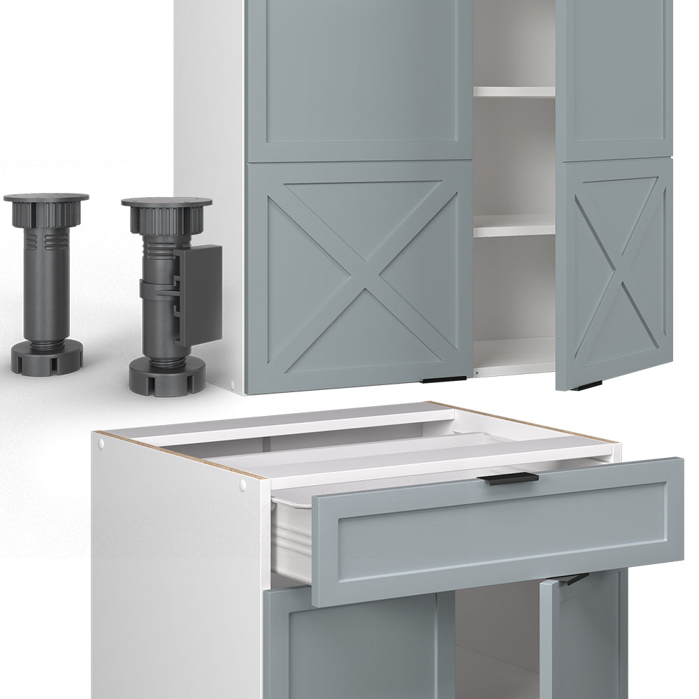 Vicco Cucina completa Blu-grigio chiaro/bianco 140 cm , PL Marmo