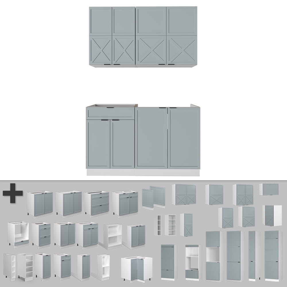 Vicco Cucina completa Blu-grigio chiaro/bianco 140 cm , PL Antracite