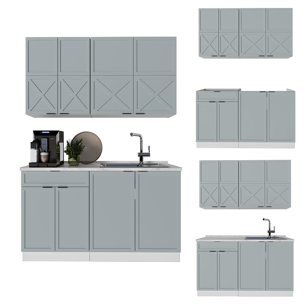 Vicco Cucina completa Blu-grigio chiaro/bianco 140 cm , PL Rovere