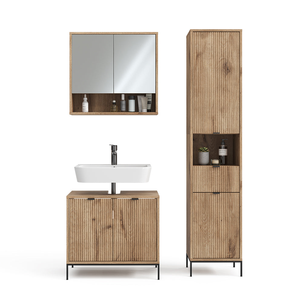 Vicco Set di mobili da bagno Quercia vichinga 3 parti, con colonna