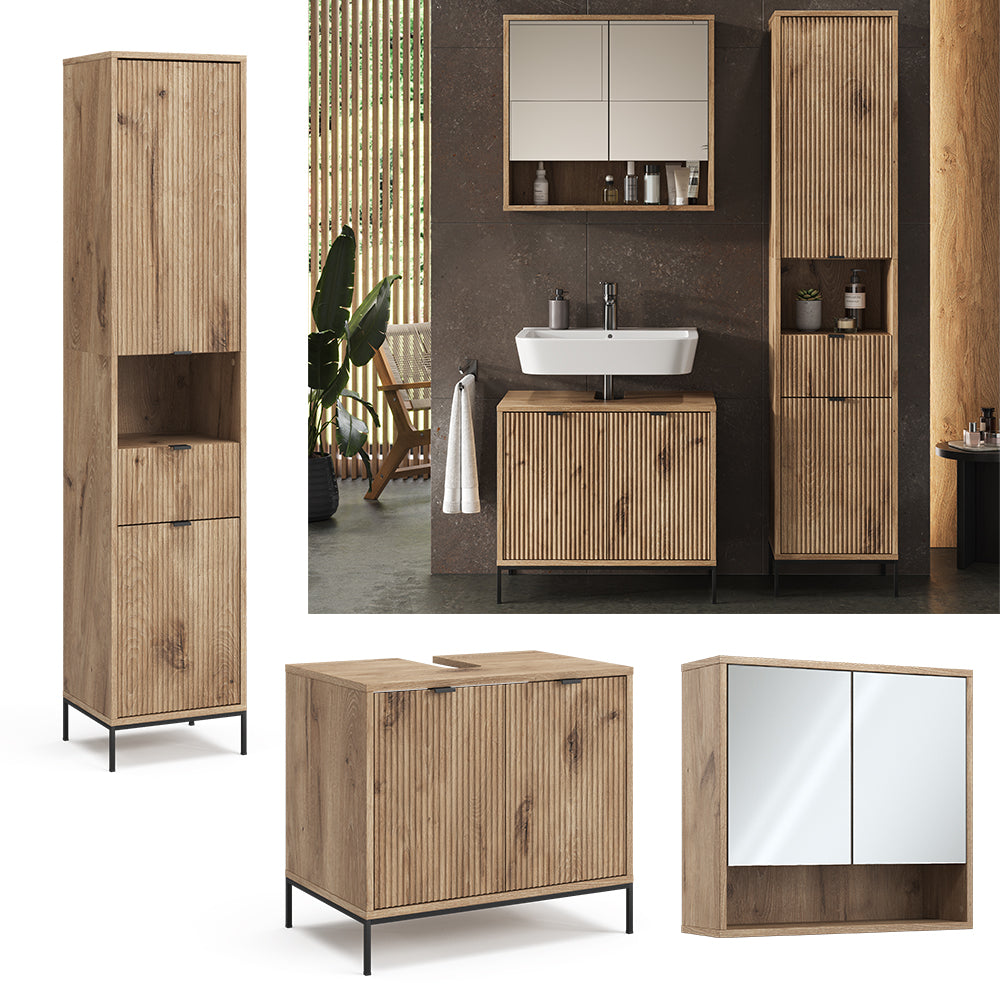 Vicco Set di mobili da bagno Quercia vichinga 3 parti, con colonna