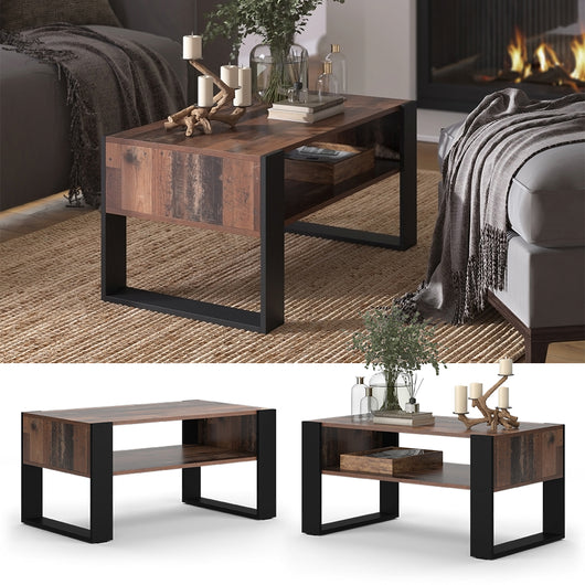 Vicco Tavolino da salotto Legno antico 92 x 52,4 cm con ripiano