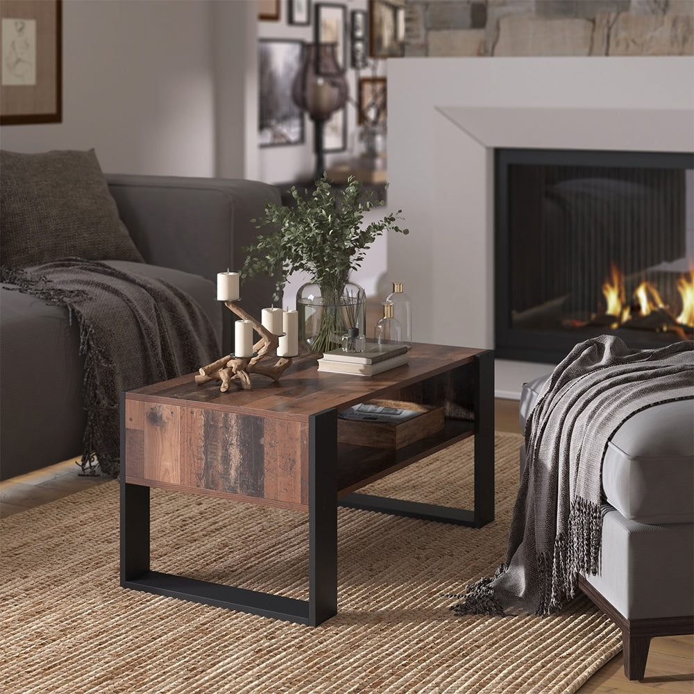 Vicco Tavolino da salotto Legno antico 92 x 52,4 cm con ripiano