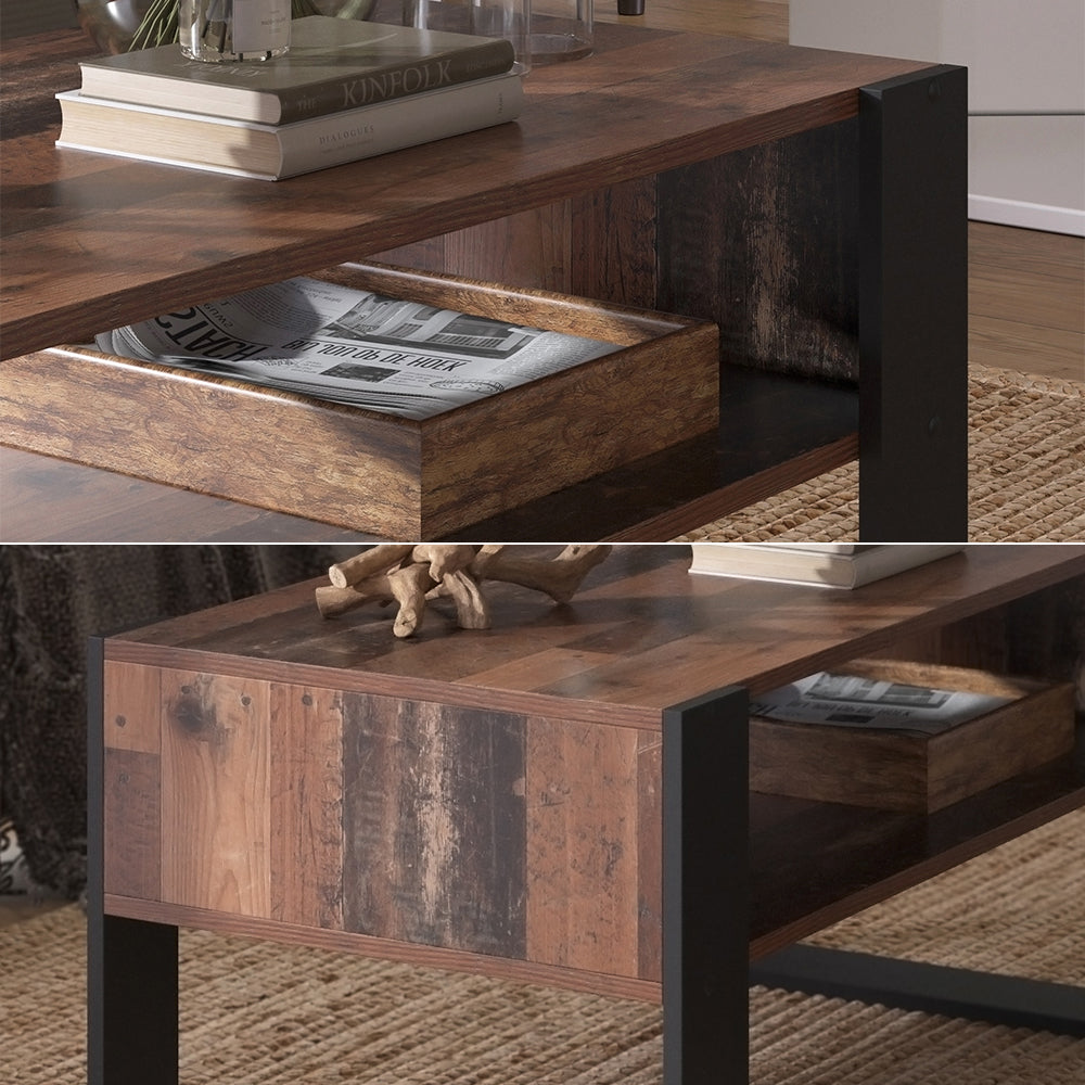 Vicco Tavolino da salotto Legno antico 92 x 52,4 cm con ripiano